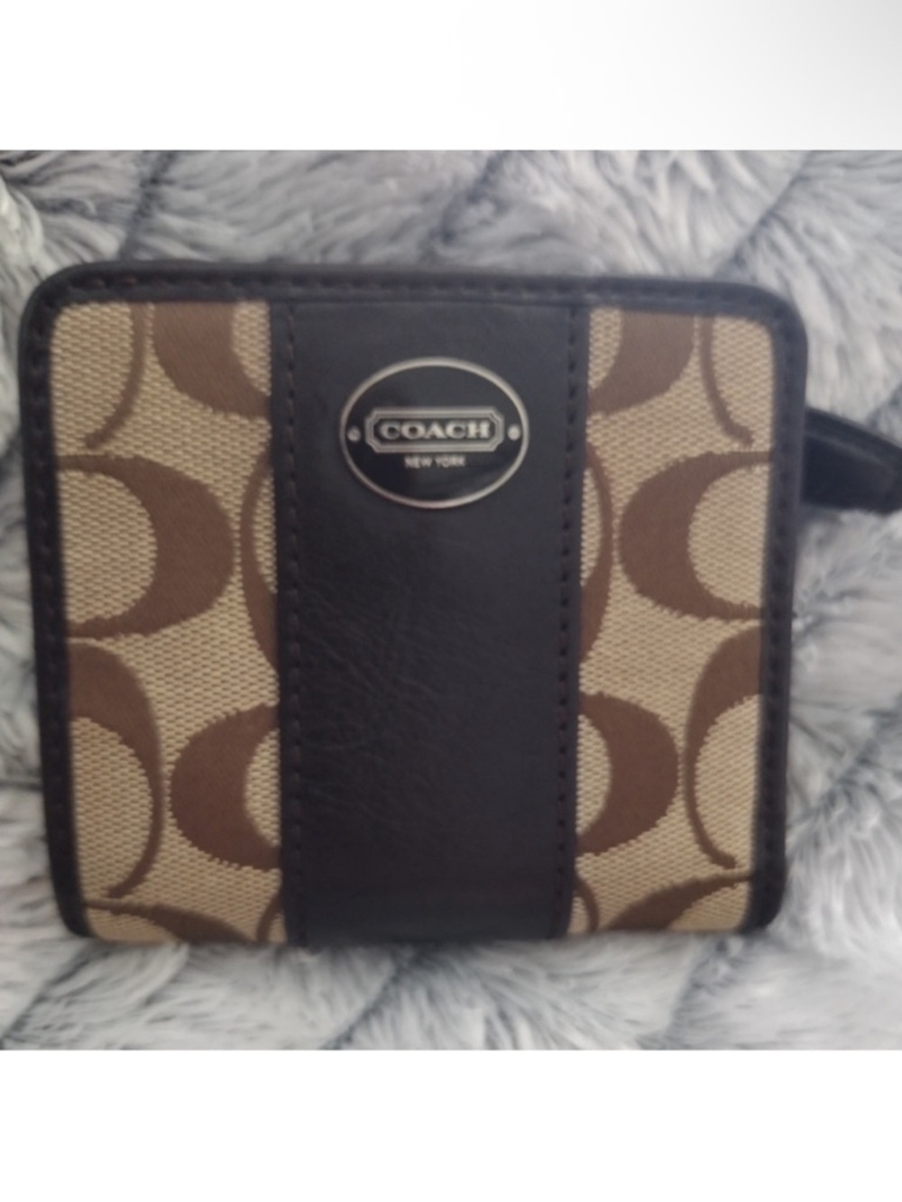 Coach Brown & Tan Signature Canvas Zip Wallet